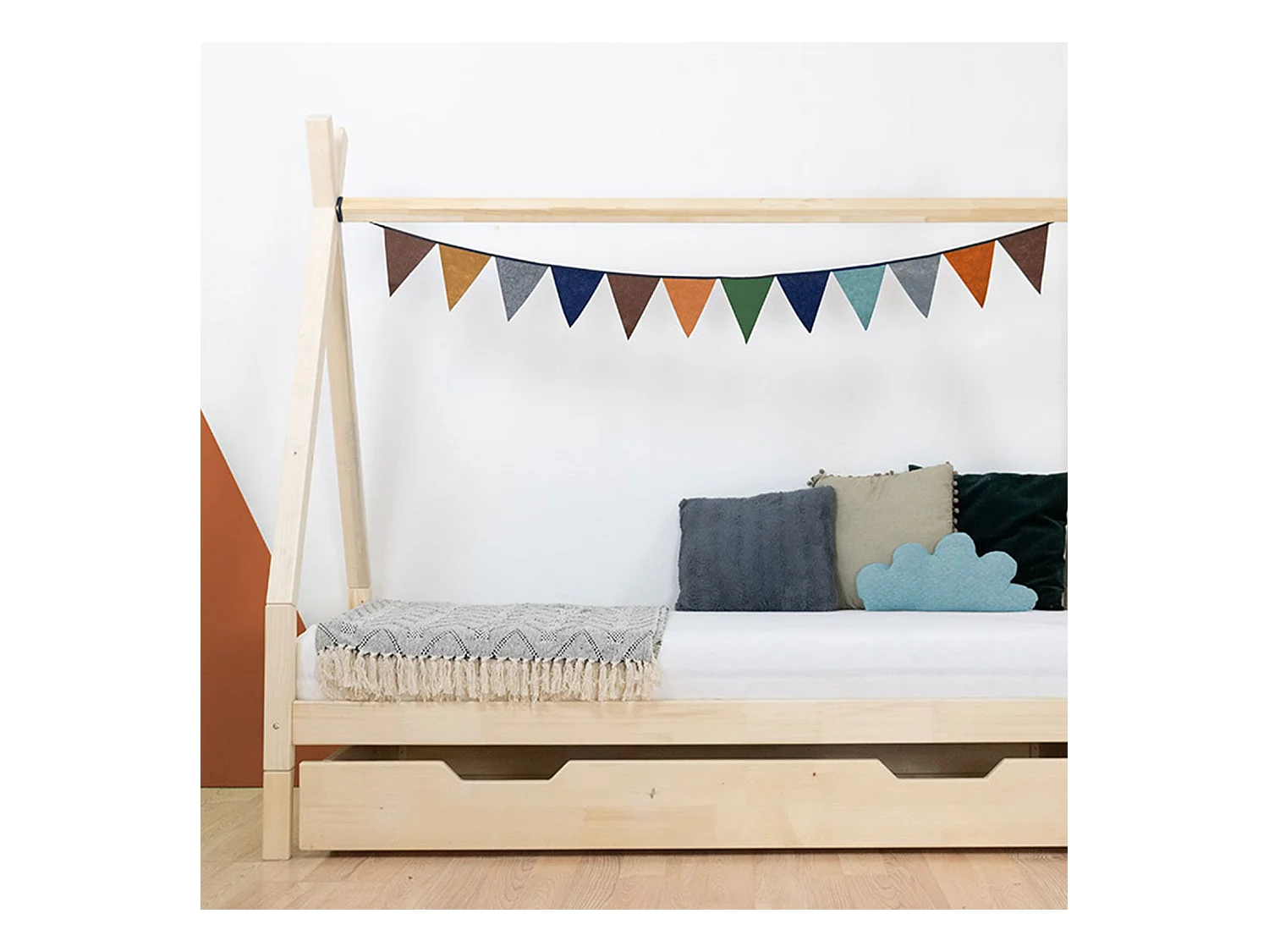 Lit tipi enfant NAKANA 90 x 180 rose pastel