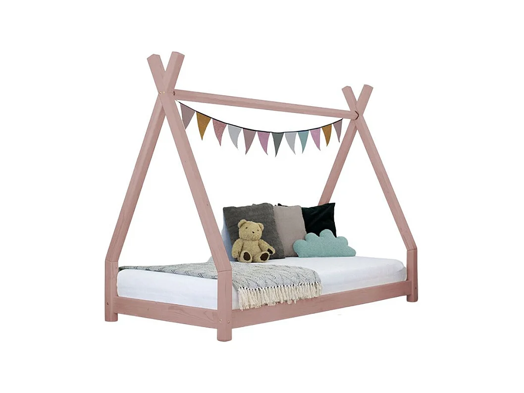 Lit tipi enfant NAKANA 90 x 180 rose pastel