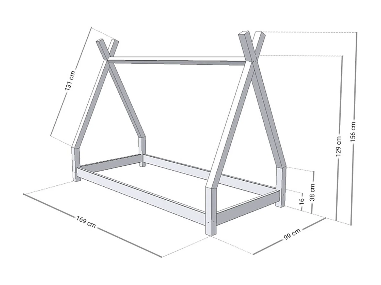 Lit tipi enfant NAKANA 90 x 160 bleu clair