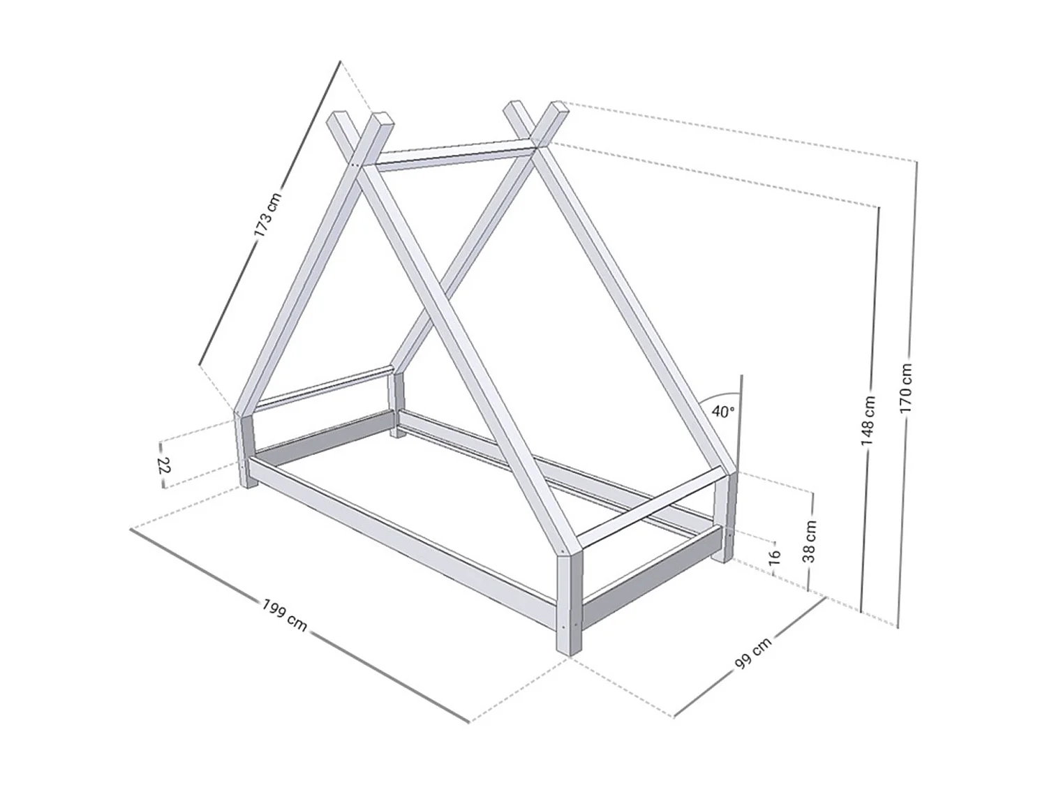 TAHUKA kinder tipi bed 90 x 190 lichtblauw