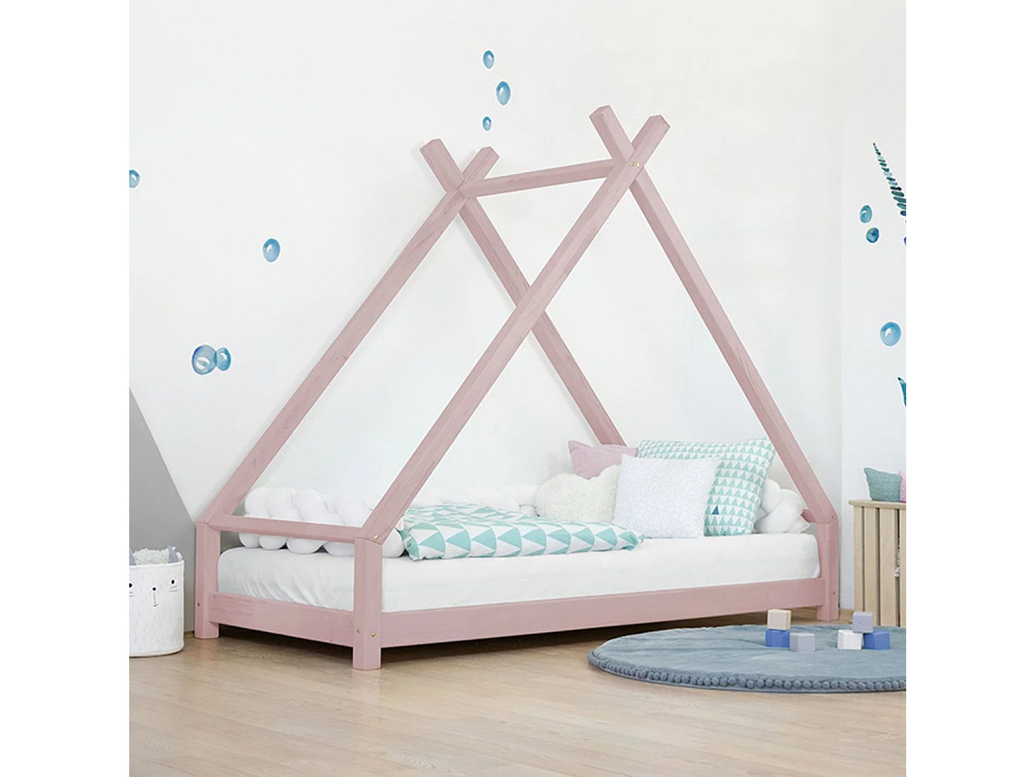 Lit tipi enfant TAHUKA 120 x 180 rose pastel