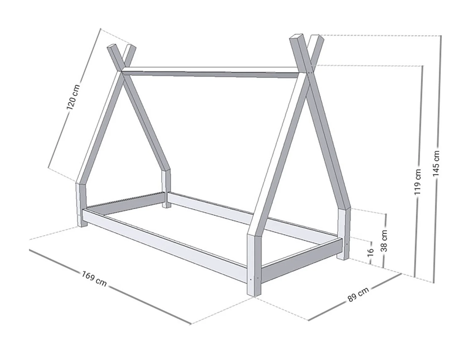 Lit tipi enfant NAKANA 80 x 160 vert sauge