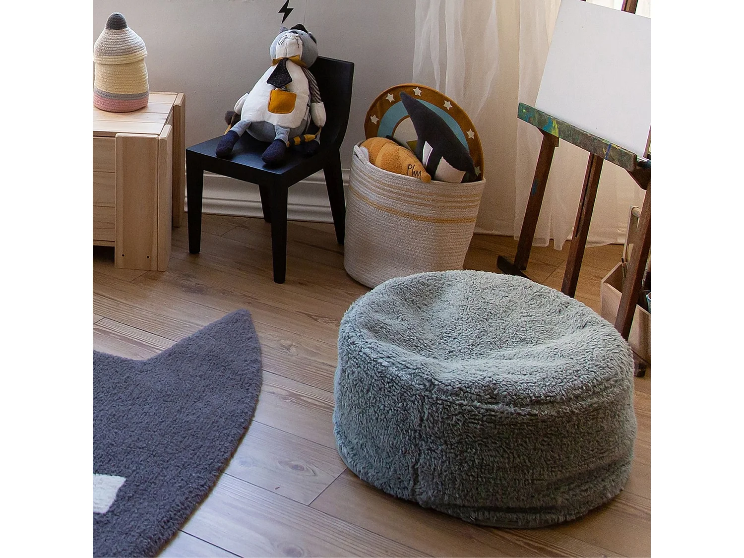 Pouf bleu vintage en coton 50 x 50 x 20 cm