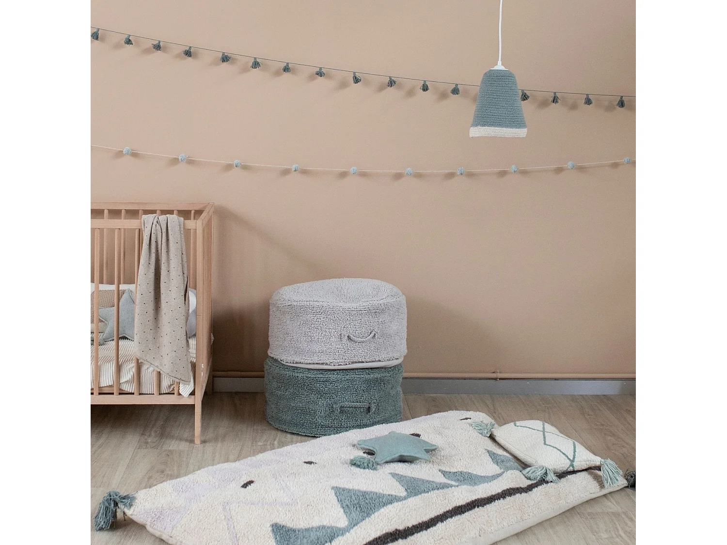 Pouf bleu vintage en coton 50 x 50 x 20 cm