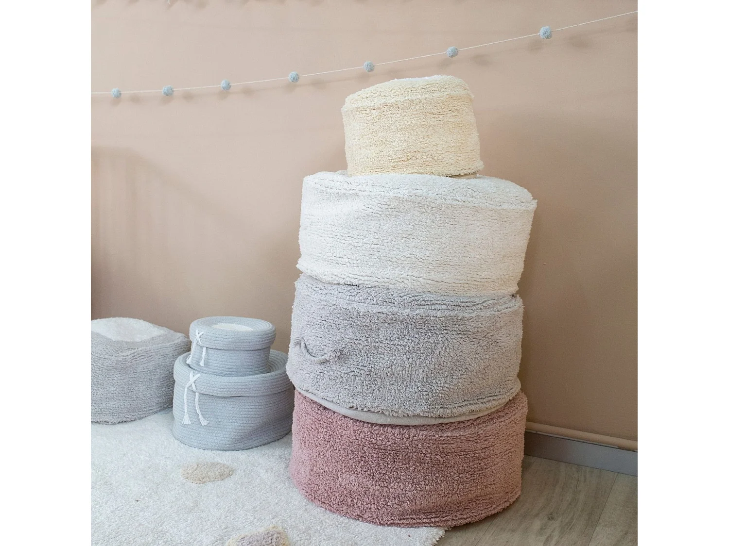 Pouf bleu vintage en coton 50 x 50 x 20 cm