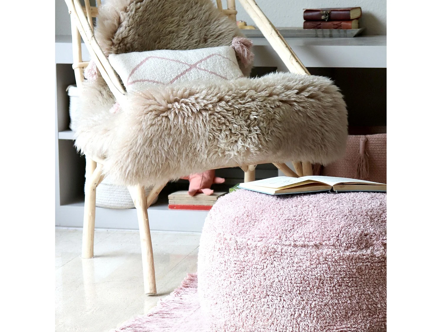 Pouf marron clair en coton 50 x 50 x 20 cm