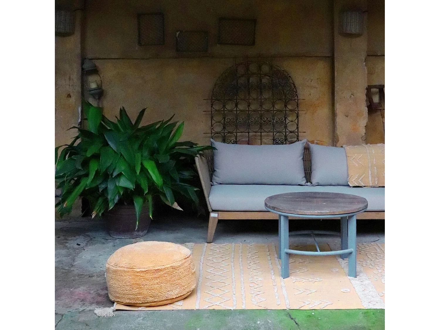 Pouf miel en coton 50 x 50 x 20 cm