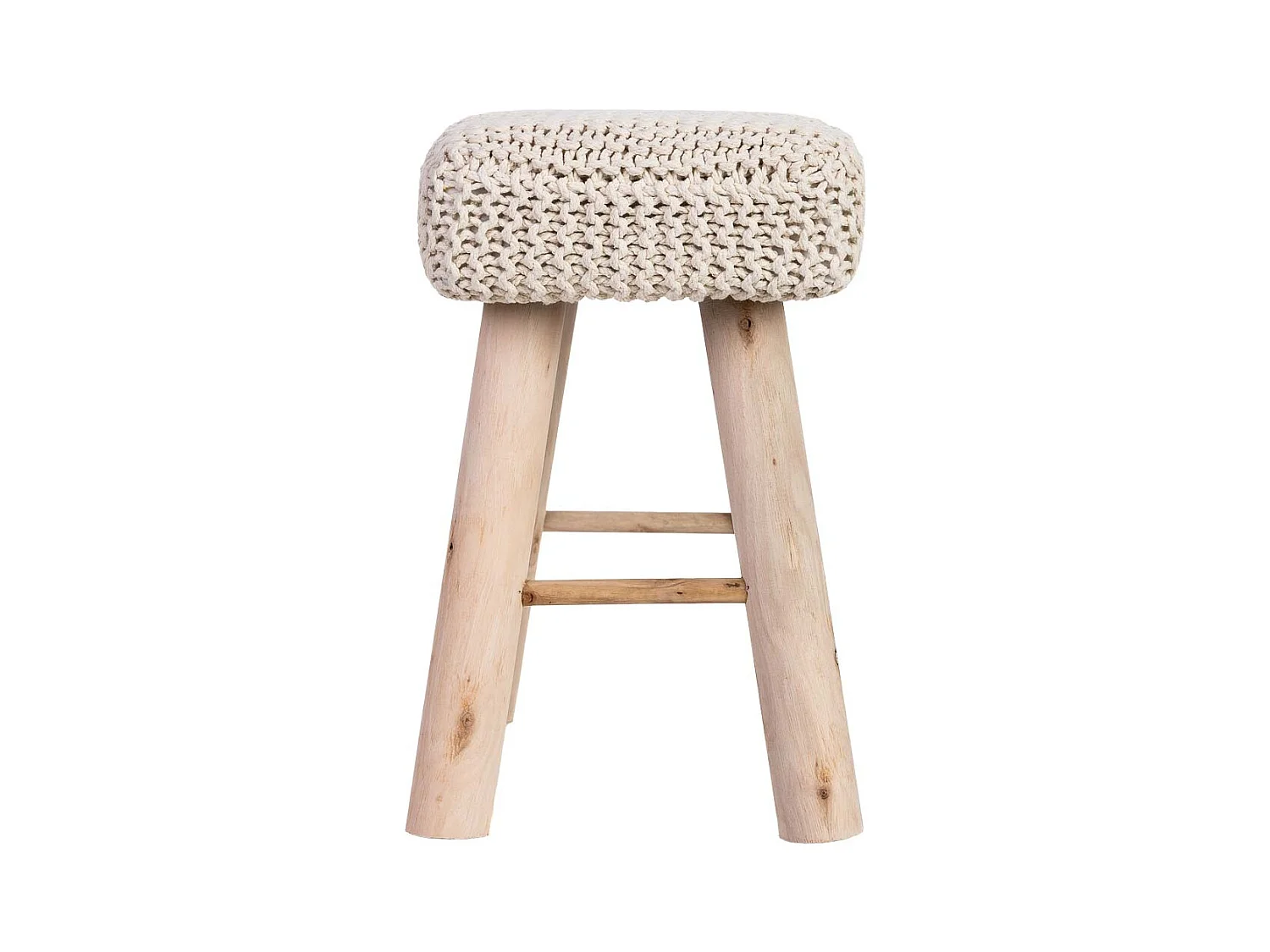 Weißer Hocker aus gewebter Baumwolle und Holz, 26x39x44H cm