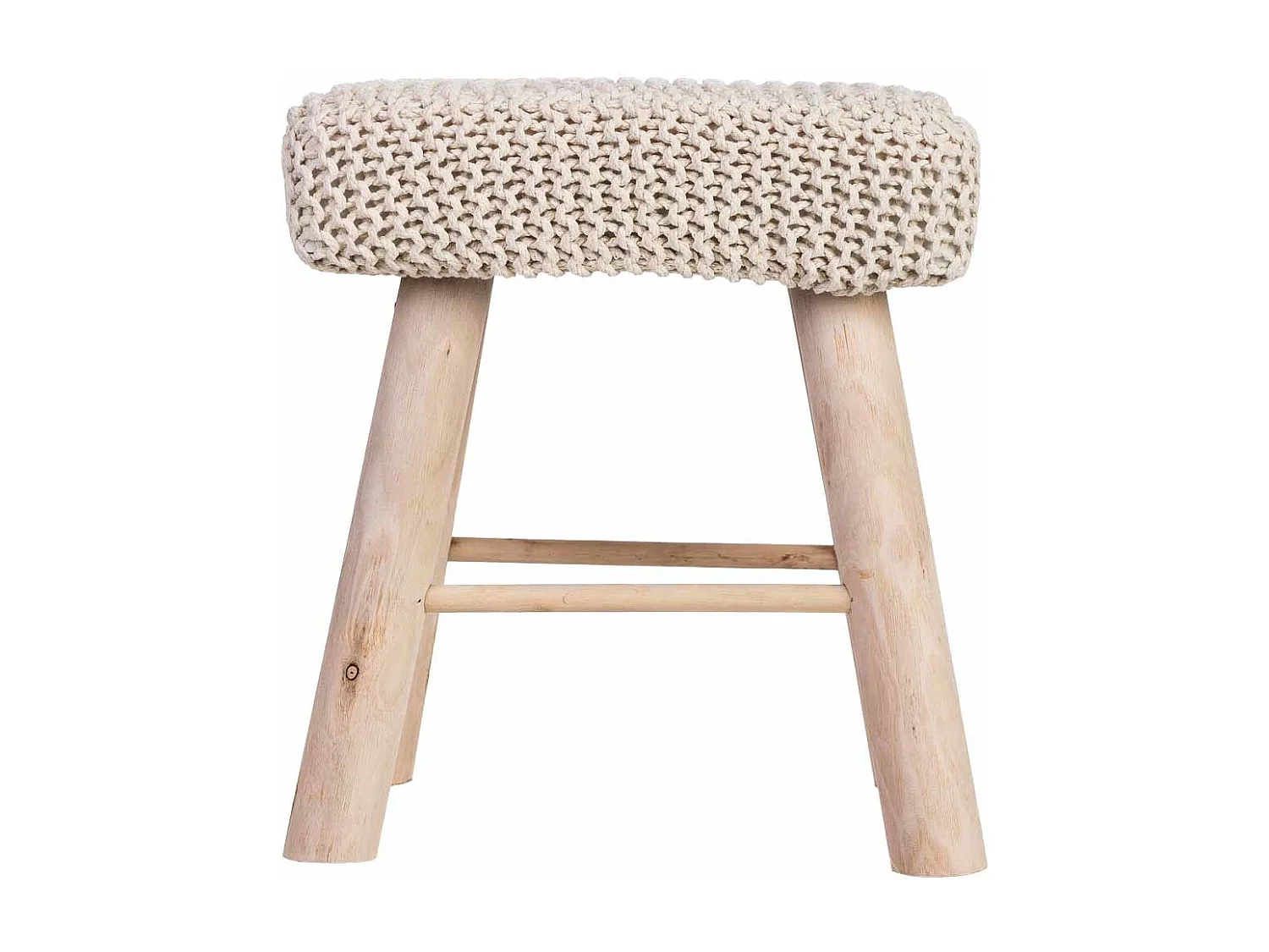 Sgabello in cotone intrecciato e legno bianco 26x39x44h cm