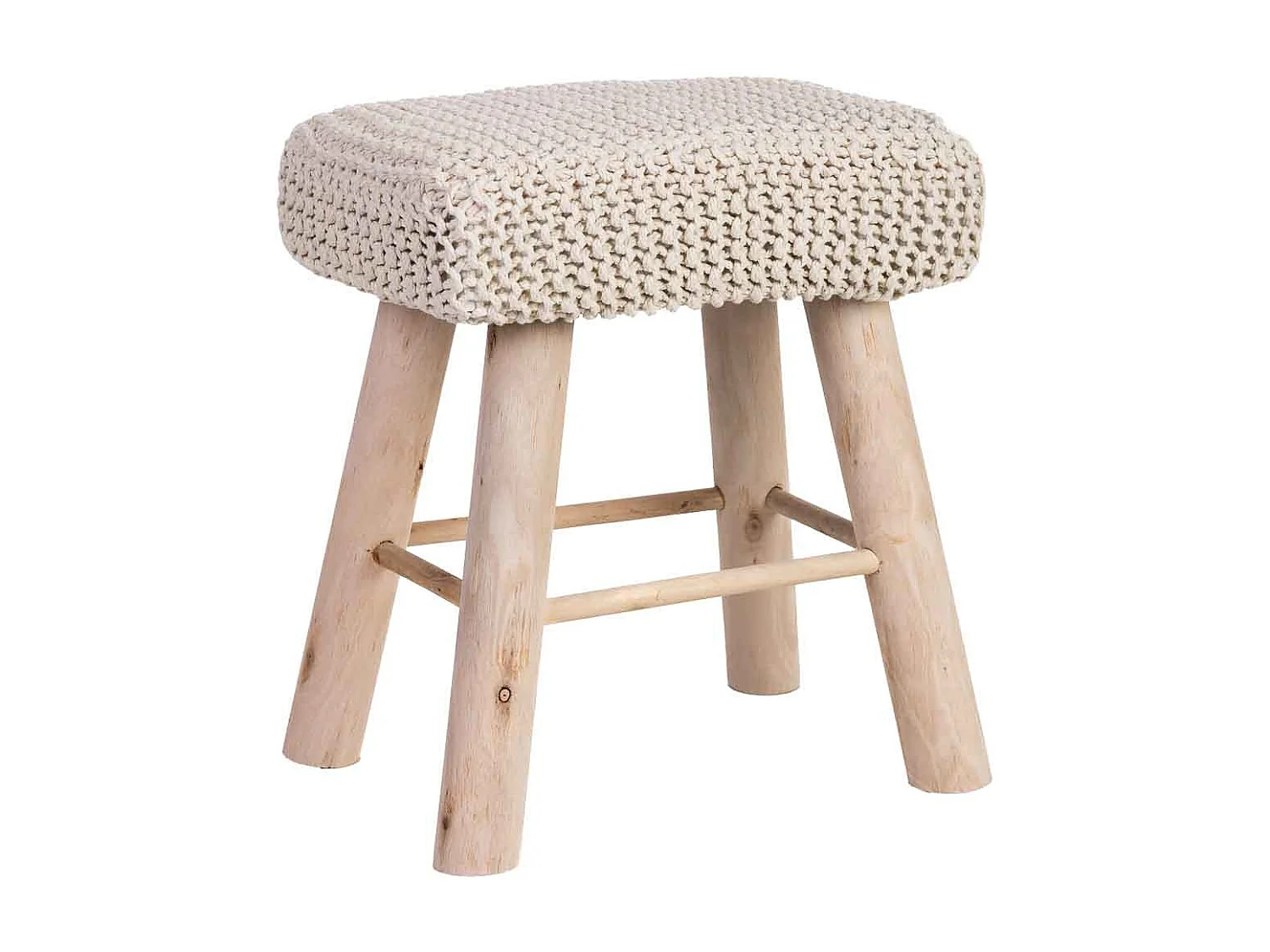 Sgabello in cotone intrecciato e legno bianco 26x39x44h cm