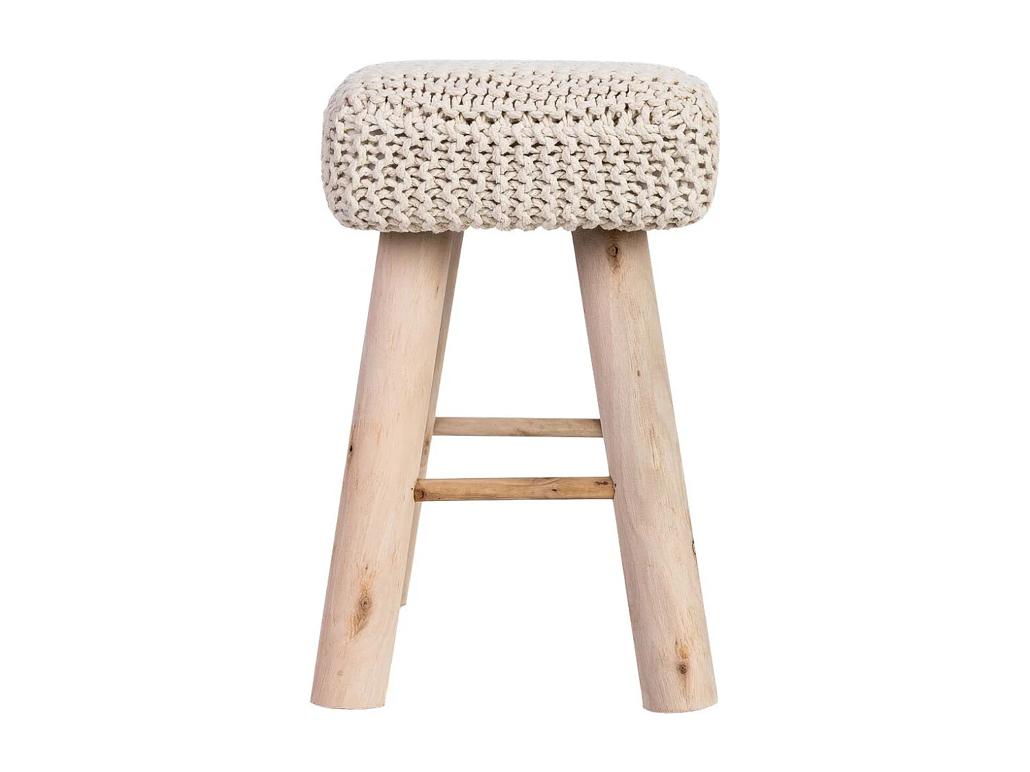 Sgabello in cotone intrecciato e legno bianco 26x39x44h cm
