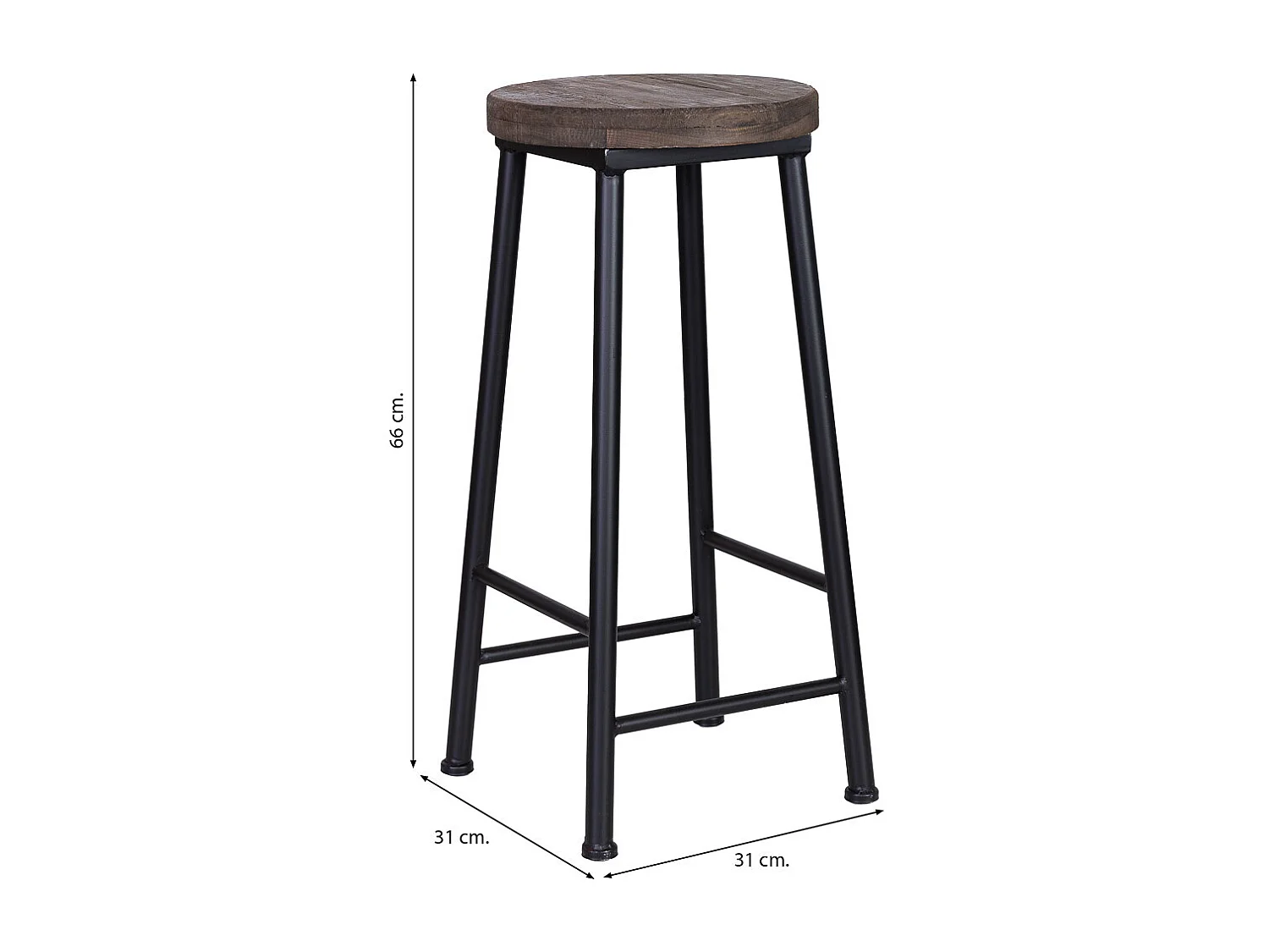 Banco em madeira e metal 31x31x66h cm