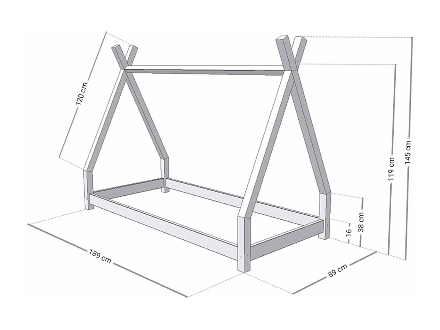 Lit tipi enfant NAKANA 80 x 180 vert sauge