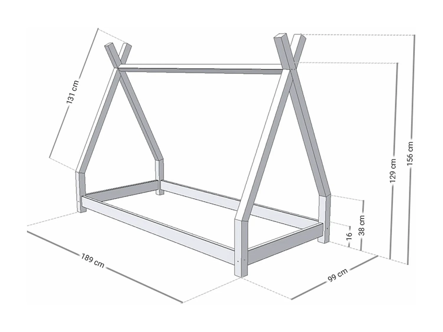 Lit tipi enfant NAKANA 90 x 180 vert pétrole
