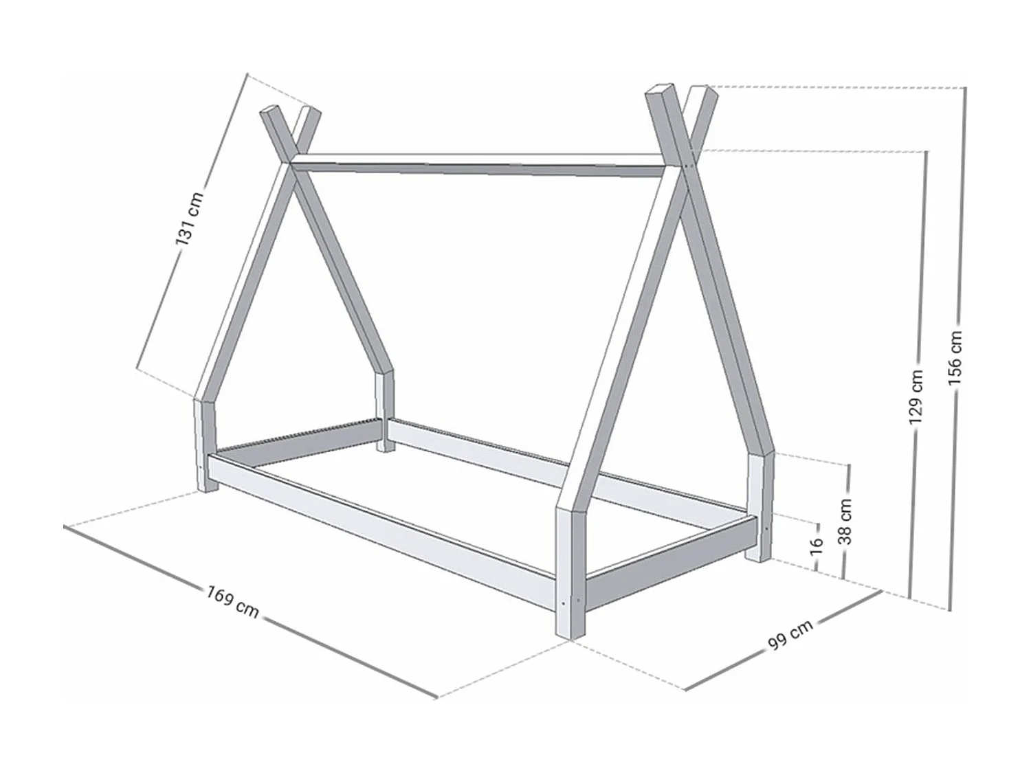 Lit tipi enfant NAKANA 90 x 160 vert pétrole