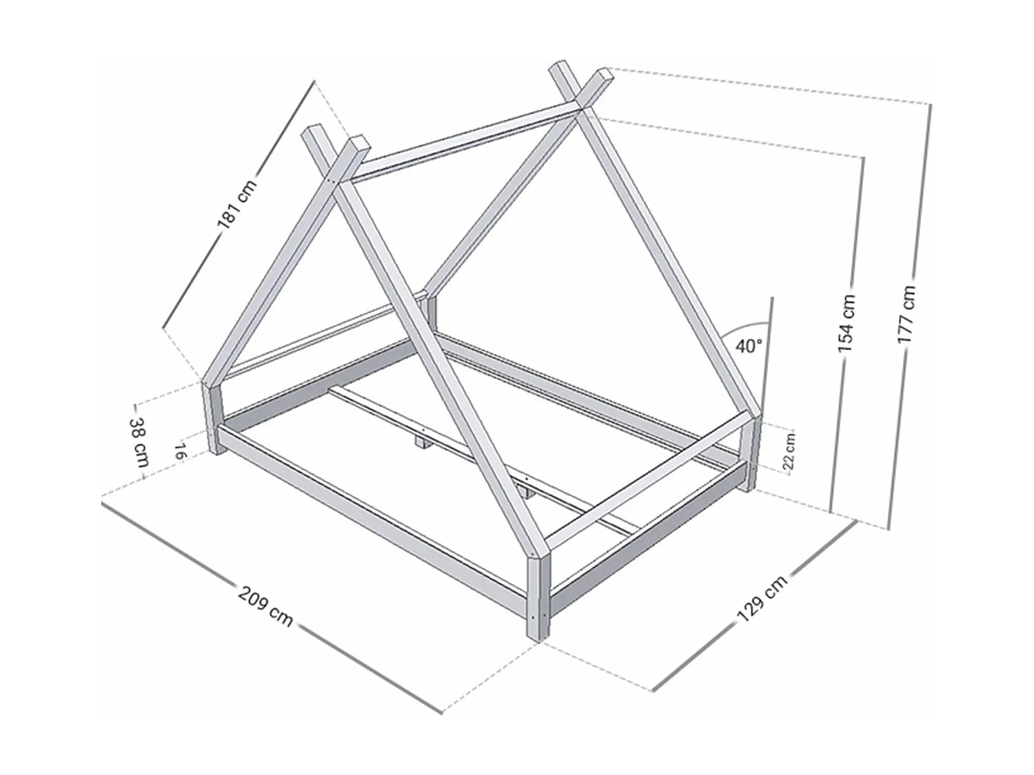 Lit tipi enfant TAHUKA 120 x 200 vert pétrole