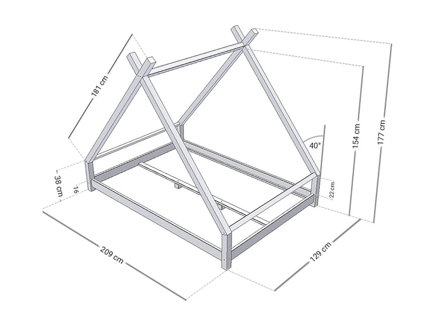 Lit tipi enfant TAHUKA 120 x 200 rose pastel
