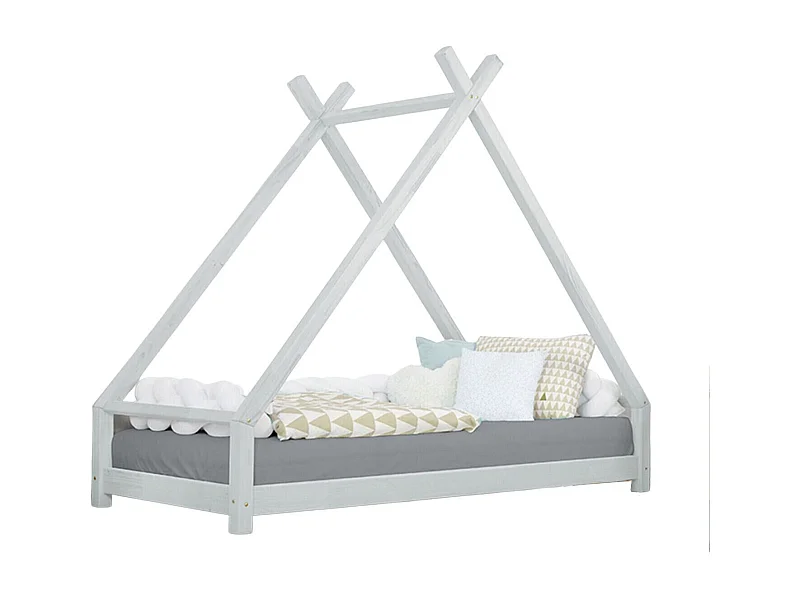 Lit tipi enfant TAHUKA 140 x 200 gris clair