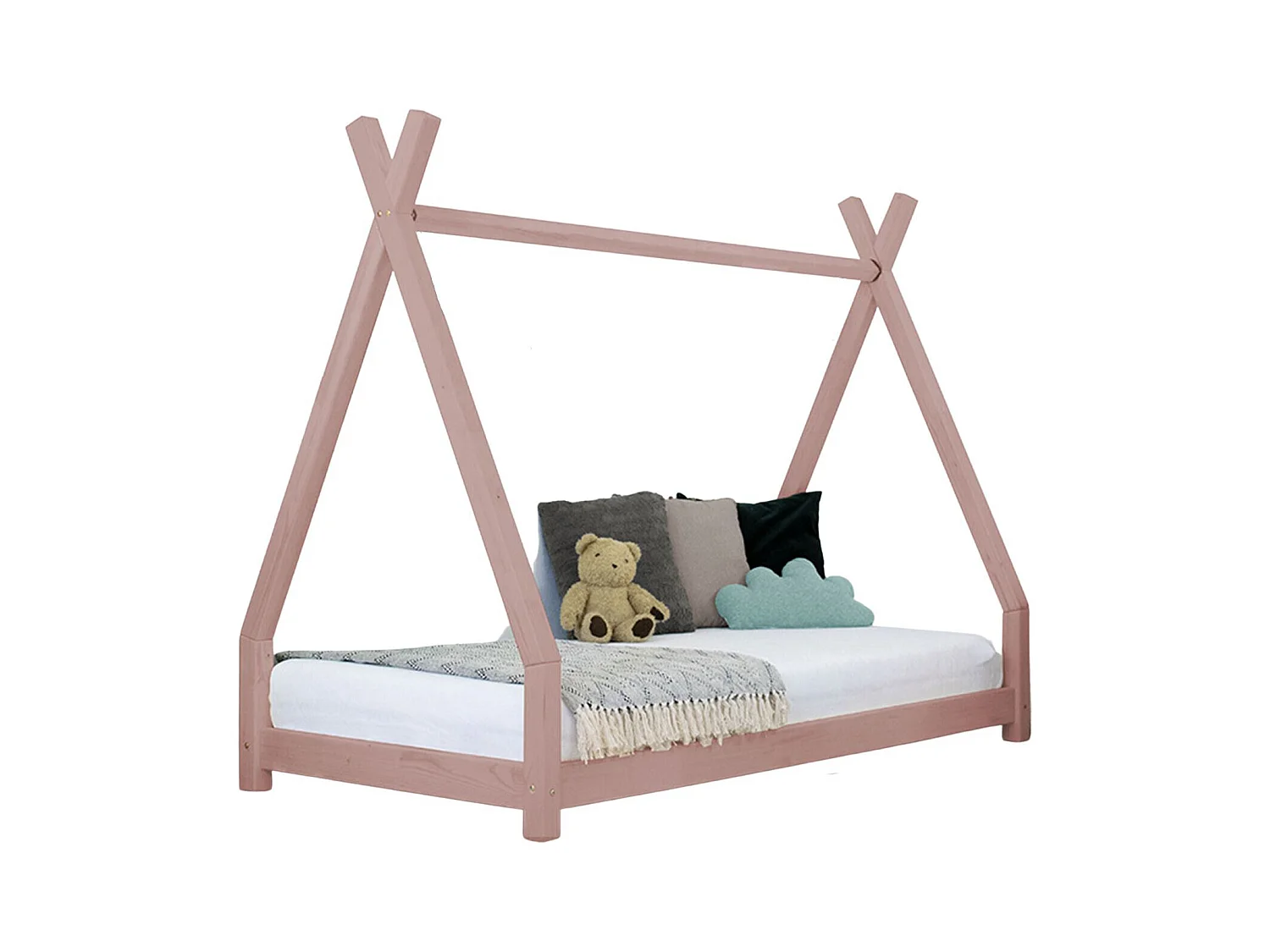 Lit tipi enfant NAKANA 90 x 190 rose pastel