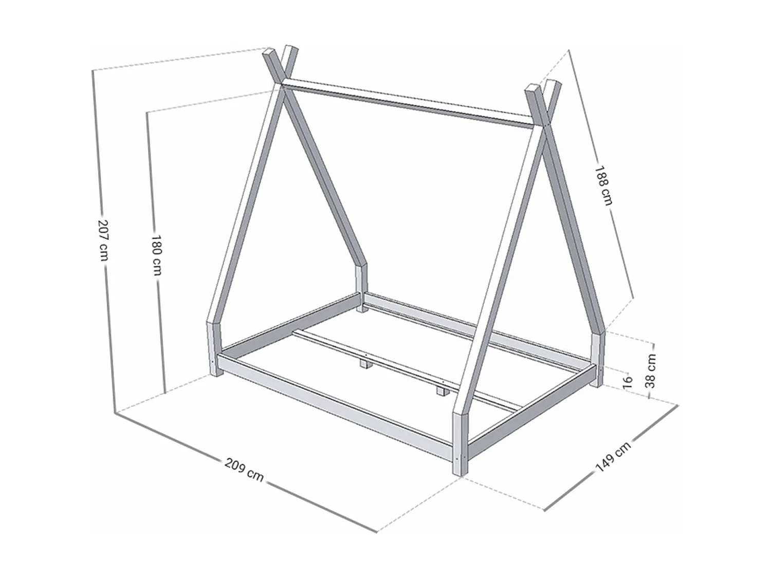 Lit tipi enfant NAKANA 140 x 200 vert pétrole