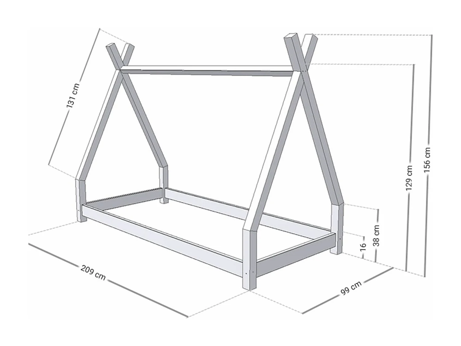 Lit tipi enfant NAKANA 90 x 200 gris clair