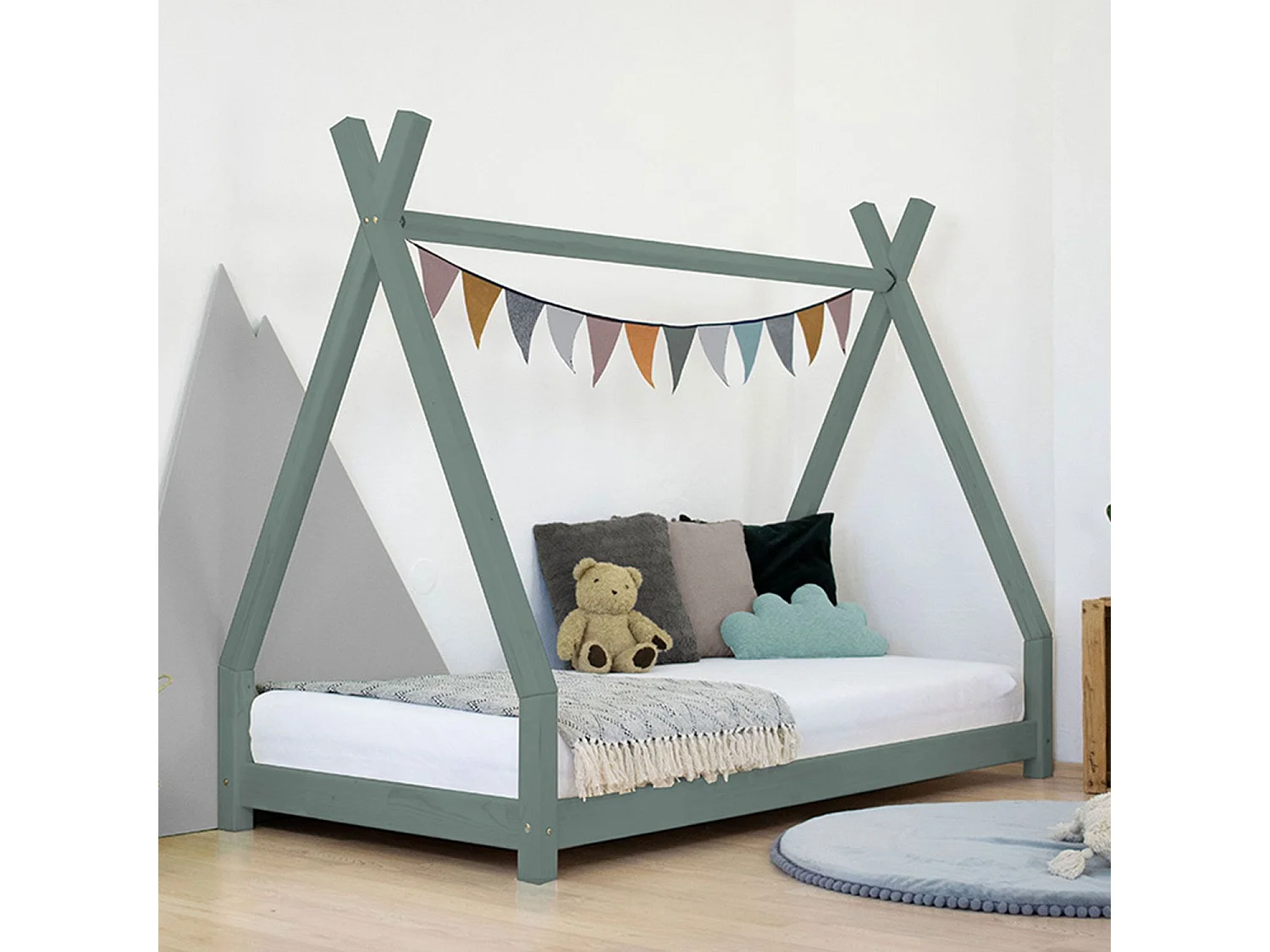 Lit tipi enfant NAKANA 140 x 200 vert sauge
