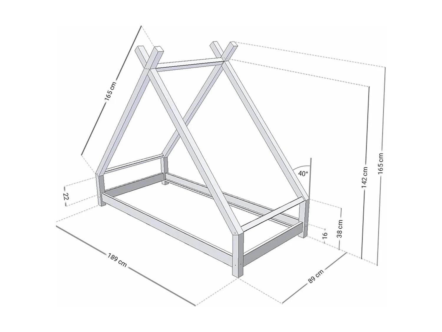 Lit tipi enfant TAHUKA 80 x 180 rose pastel