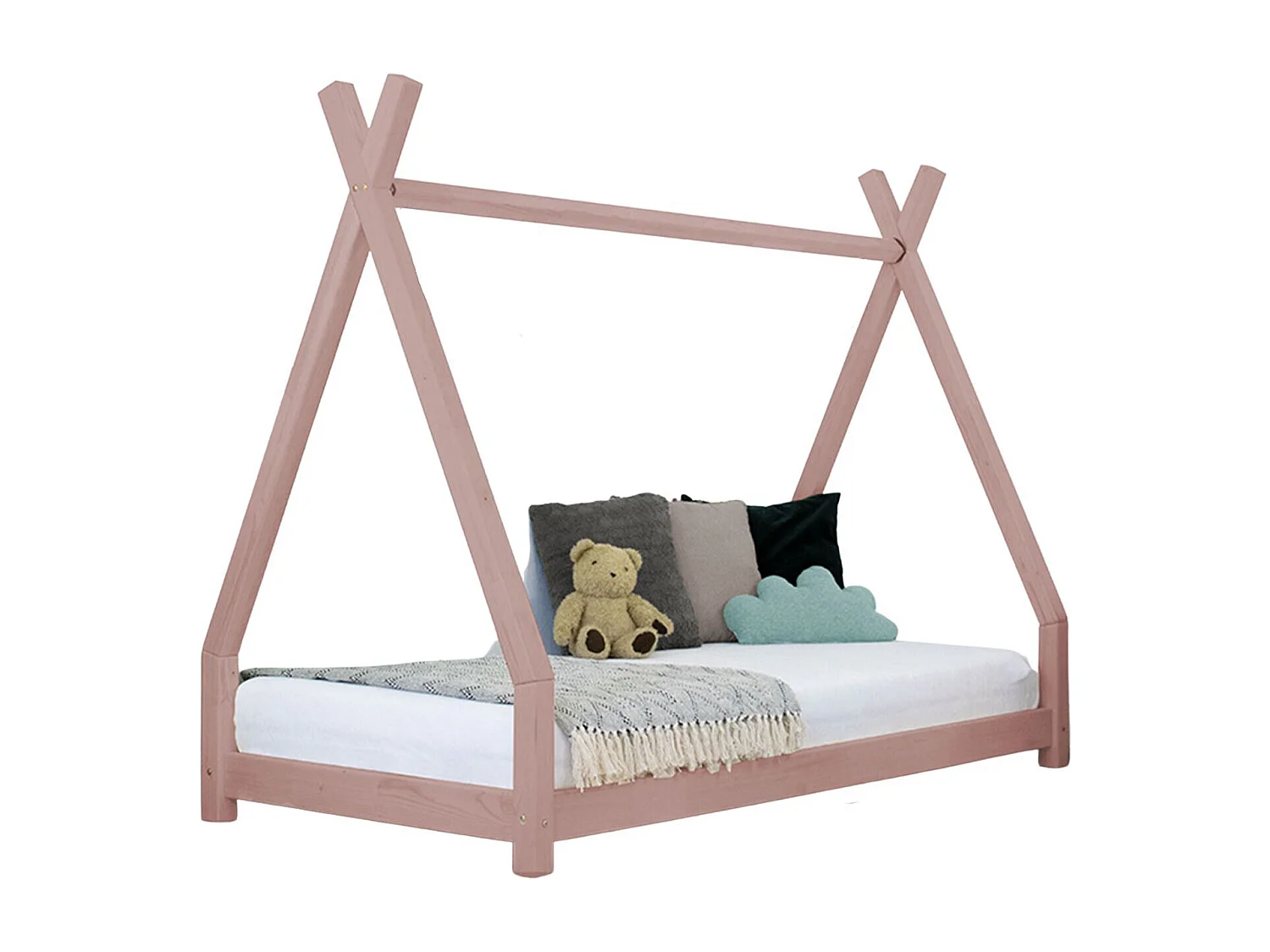 Lit tipi enfant NAKANA 120 x 190 rose pastel