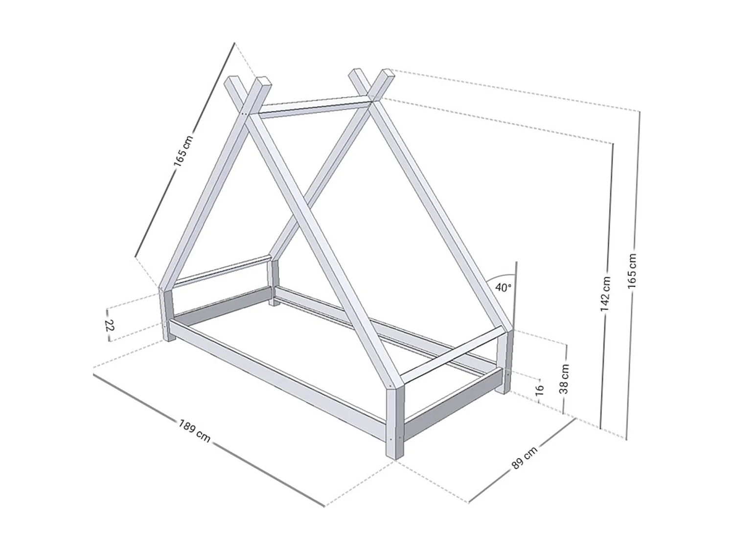 Lit tipi enfant TAHUKA 80 x 180 vert pétrole