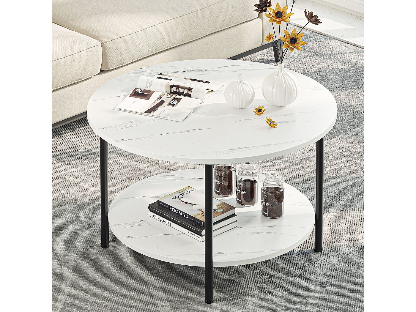 YITAHOME - Table Basse à 2 étages - Ronde - en Bois - 80 x 80 x 50 cm ...