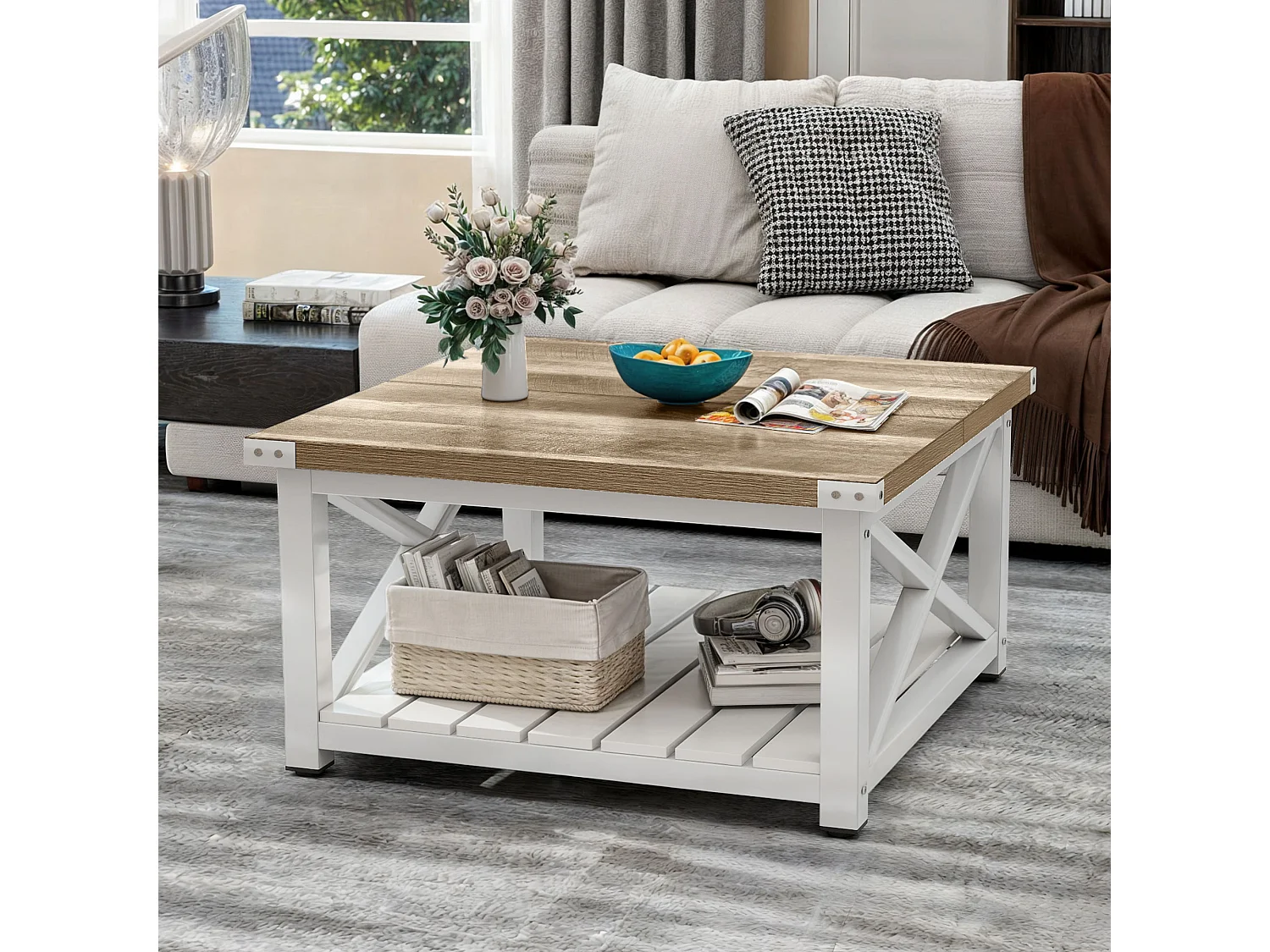 YITAHOME Table Basse pour le salon - Carrée - avec rangement - Lavé Gris - pour le Salon avec Étagère