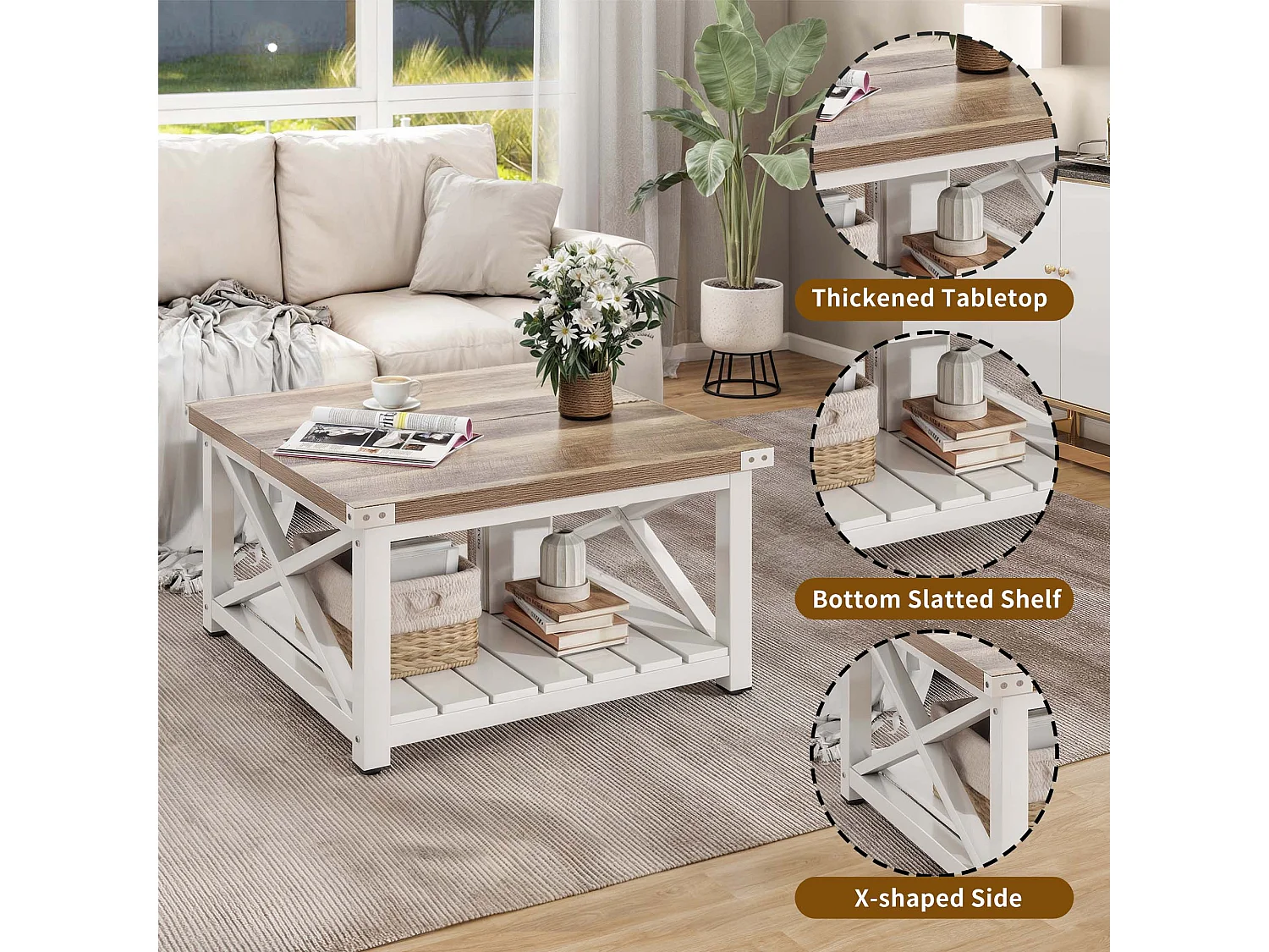 YITAHOME Table Basse pour le salon - Carrée - avec rangement - Lavé Gris - pour le Salon avec Étagère