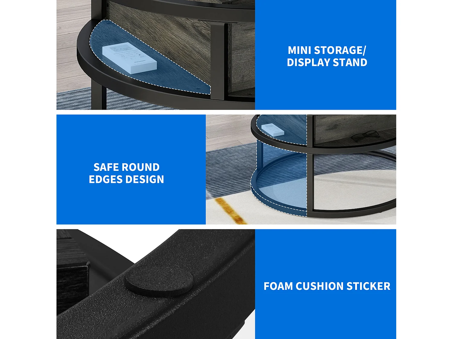 YITAHOME Table Basse - Ronde - à Plateau Surélevé - Compartiment de Rangement Caché - pour le Bureau à Domicile - Gris foncé