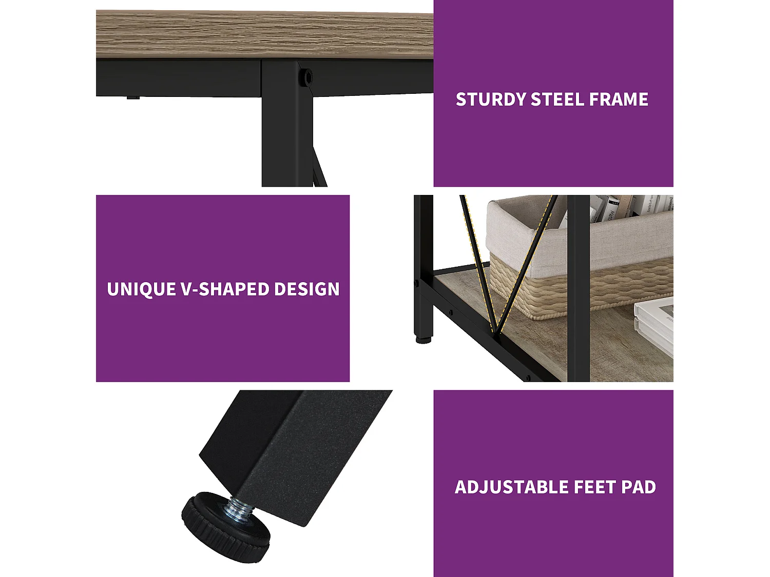 YITAHOME Table Basse Beige - Ronde - Table d'Appoint Industrielle à 2 niveaux - Table d'appoint en bois - Cadre en Métal Robuste - 80x80x46 cm