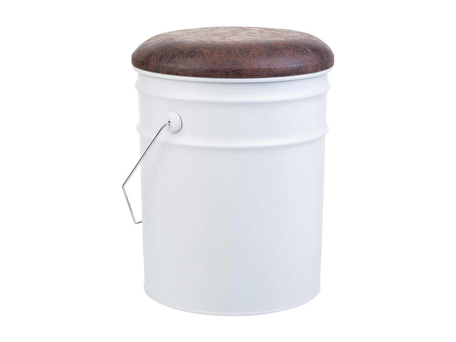 Cubo de metal, tapa tapizada y asa metal impreso blanco D31x35/40h cm