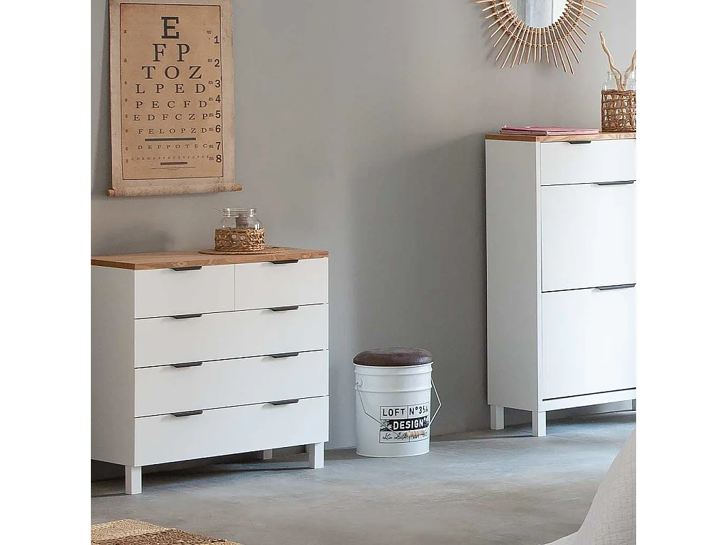 Balde em metal, tampa estofada e pega em metal estampado na cor branca D31x35/40h cm