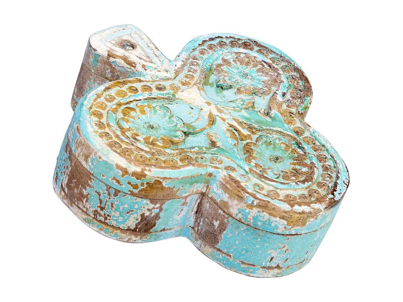 Caixa de madeira entalhada com acabamento branco antigo 17,5x17x5h cm