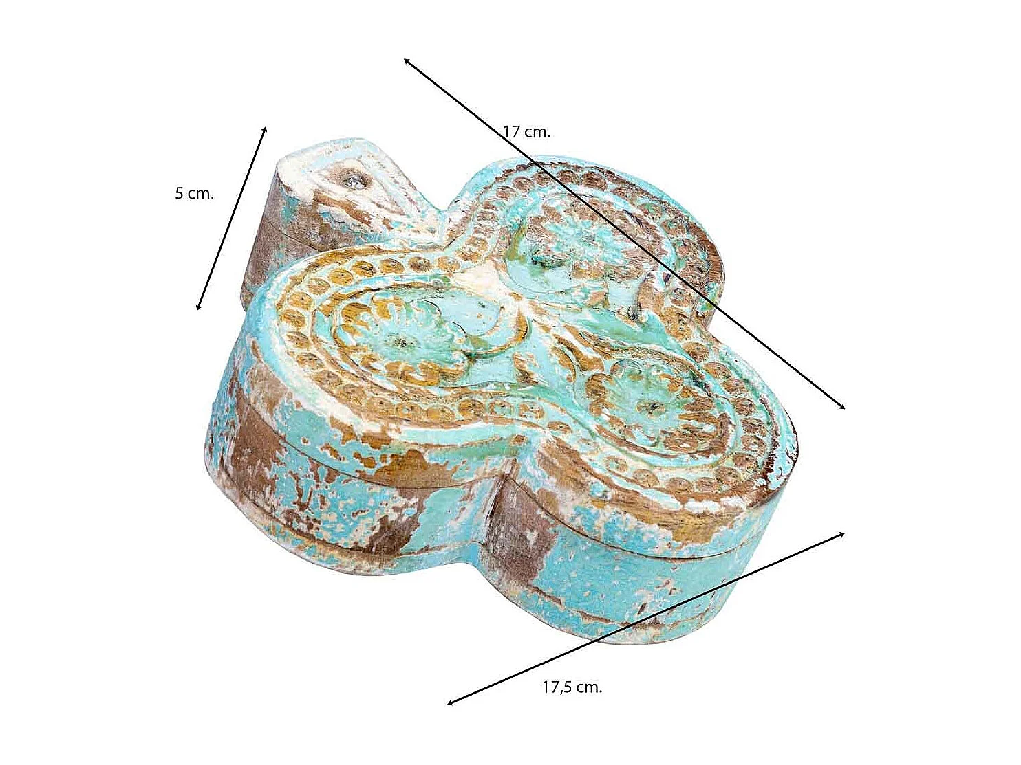 Caixa de madeira entalhada com acabamento branco antigo 17,5x17x5h cm