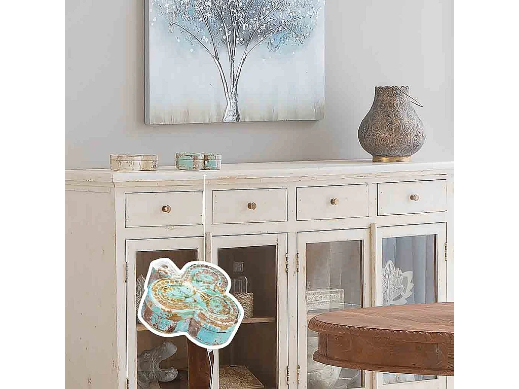 Geschnitzte Holzkiste mit antikem weißem Finish 17,5 x 17 x 5 cm