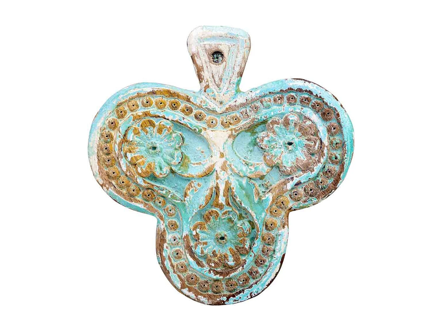 Geschnitzte Holzkiste mit antikem weißem Finish 17,5 x 17 x 5 cm