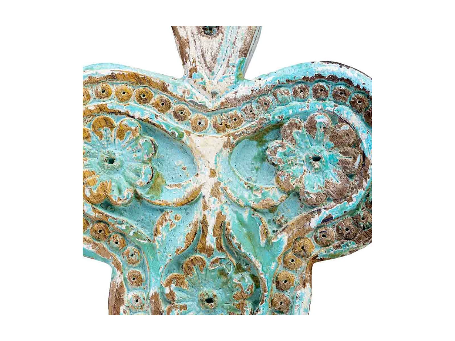 Geschnitzte Holzkiste mit antikem weißem Finish 17,5 x 17 x 5 cm