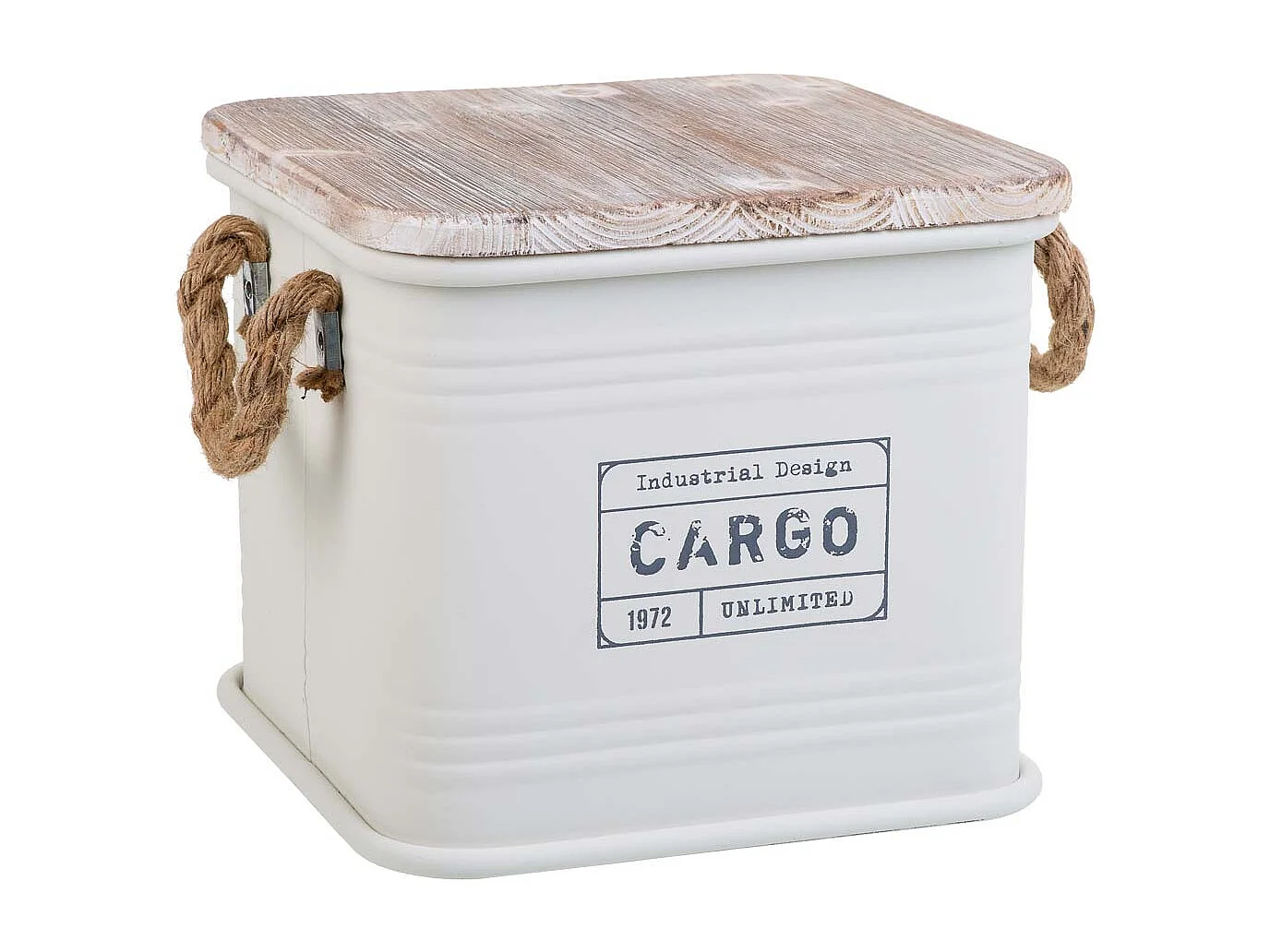 Boîte carrée en métal imprimé blanc 27x27x24,5h cm