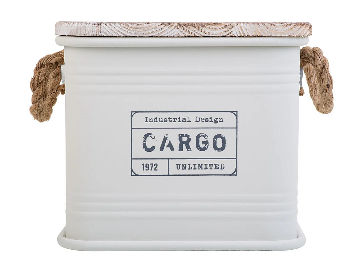 Boîte carrée en métal imprimé blanc 27x27x24,5h cm