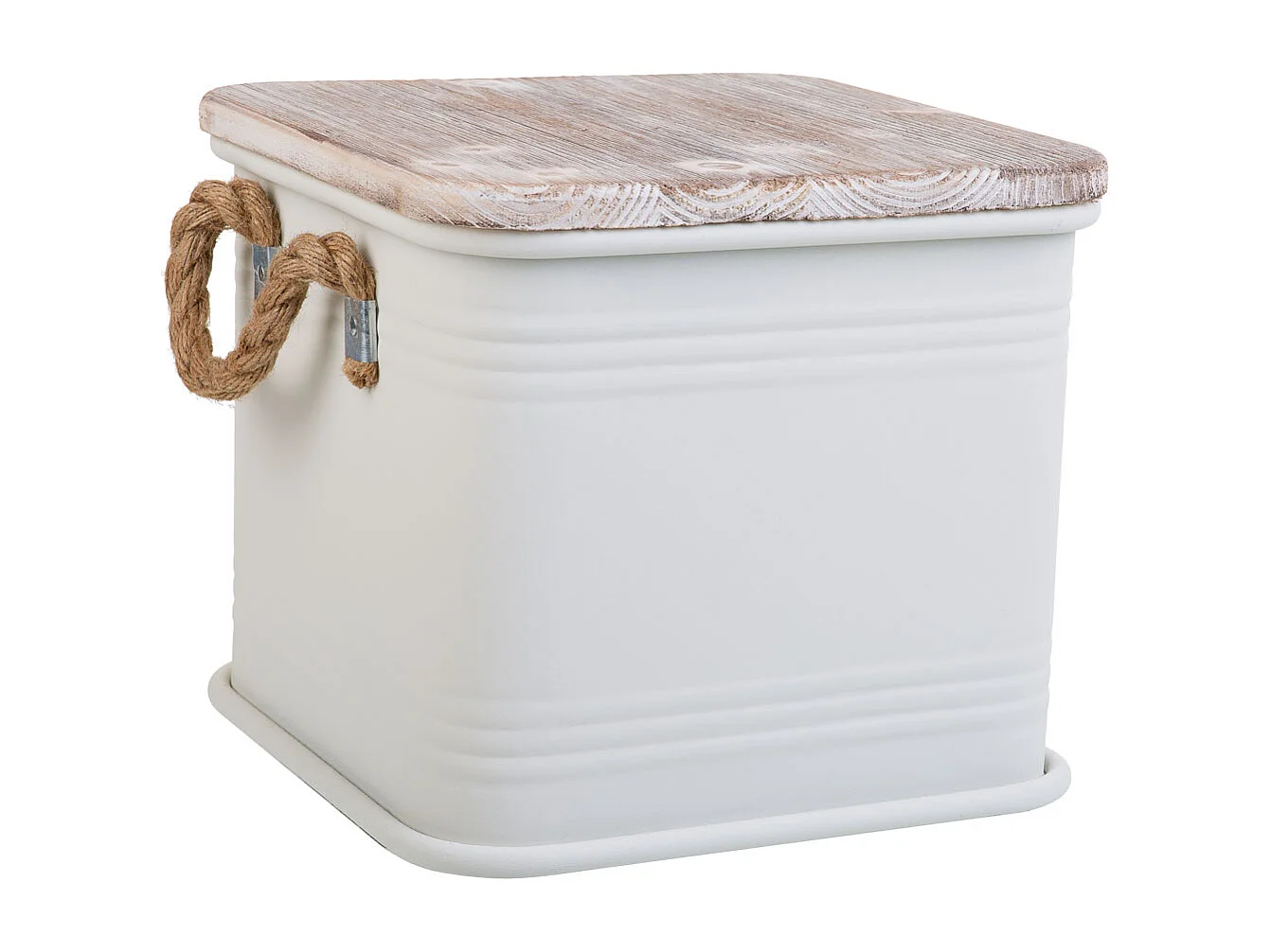 Boîte carrée en métal imprimé blanc 27x27x24,5h cm