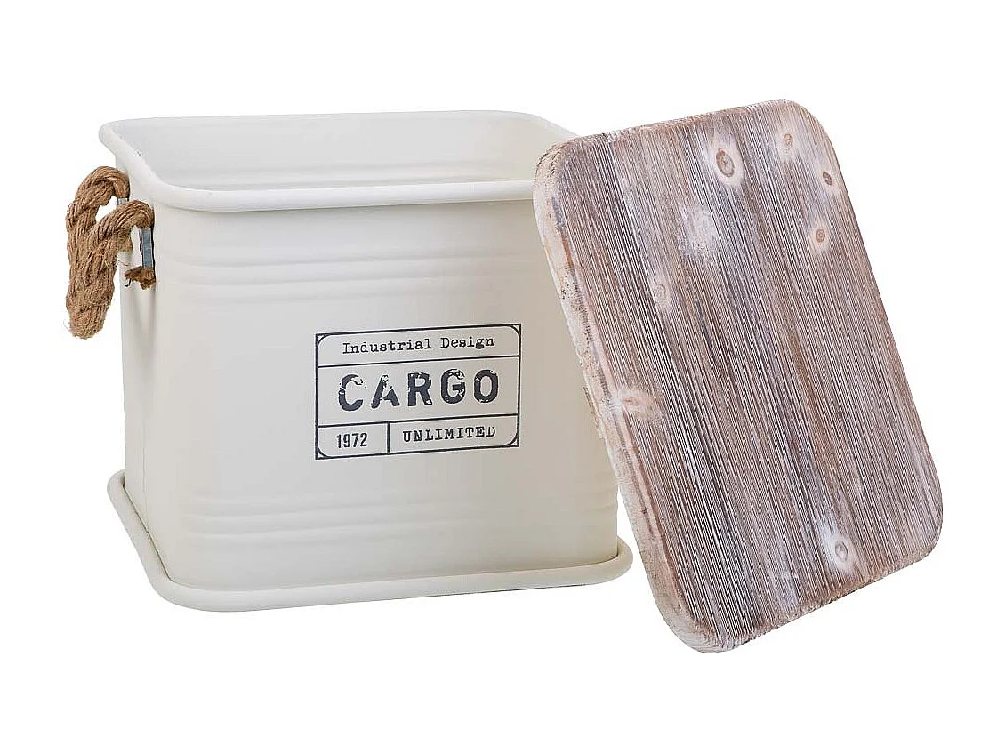 Boîte carrée en métal imprimé blanc 27x27x24,5h cm