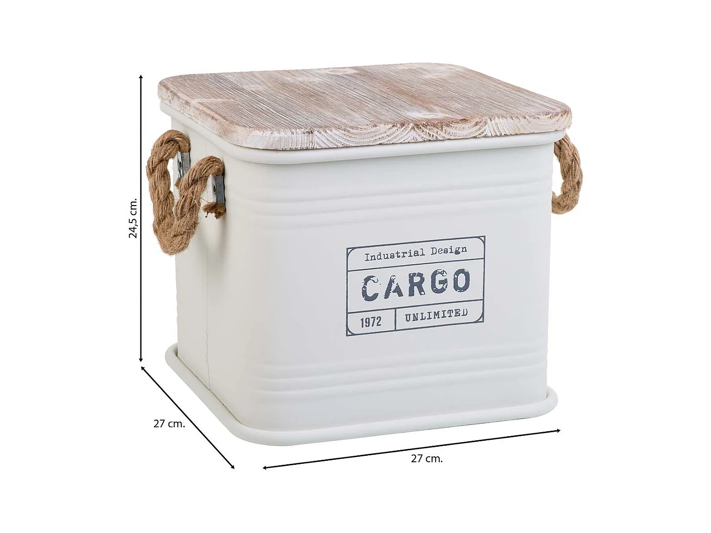 Caja cuadrada de metal impreso blanca 27x27x24,5h cm