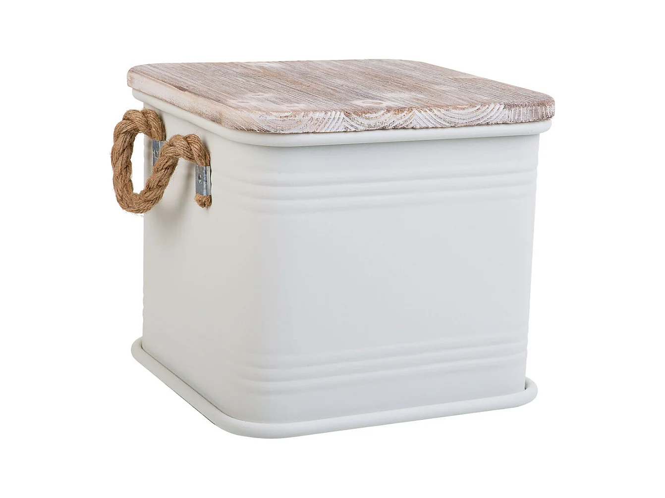 Caja cuadrada de metal impreso blanca 27x27x24,5h cm