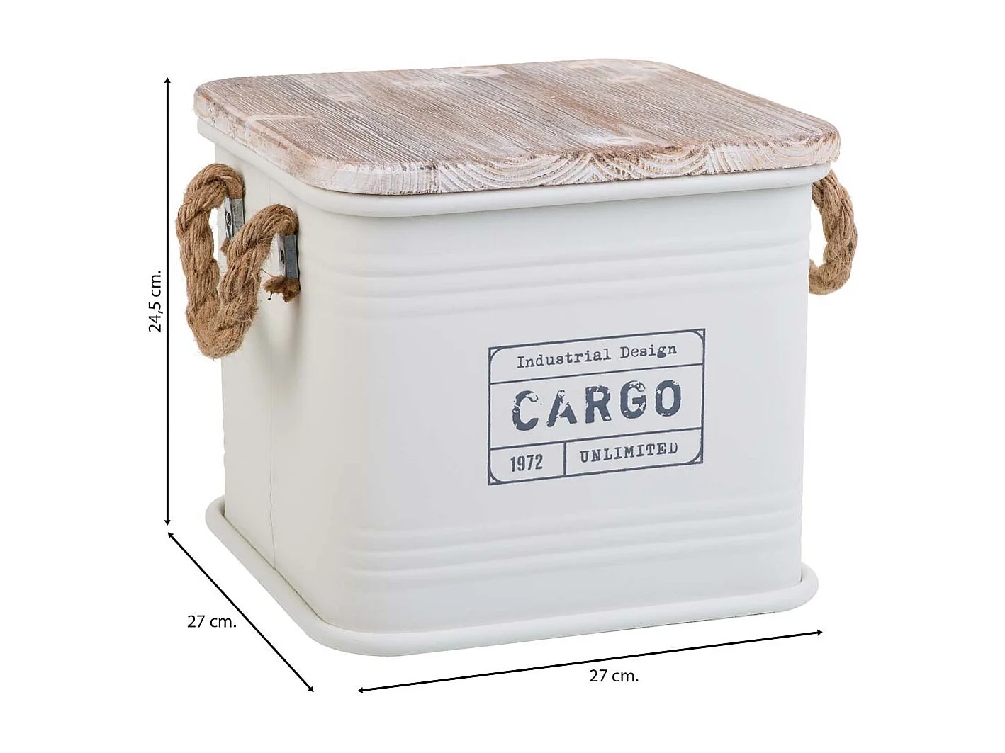 Caixa quadrada de metal estampado branco 27x27x24,5h cm