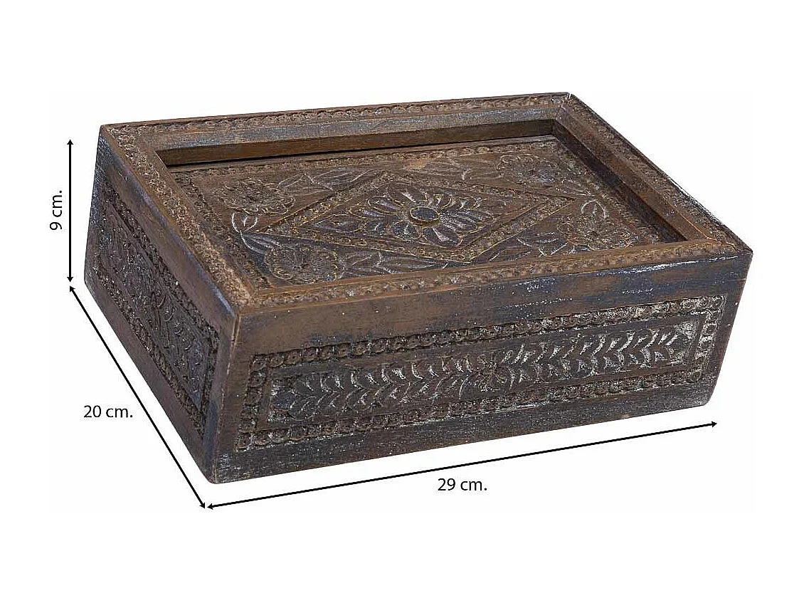 Caixa de madeira com acabamento artesanal castanho antigo 29x20x09h cm