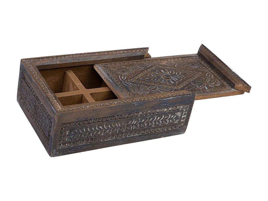 Coffret en bois avec finition artisanale marron antique 29x20x09h cm